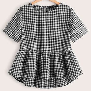 Plus Dip Hem Gingham Peplum Top